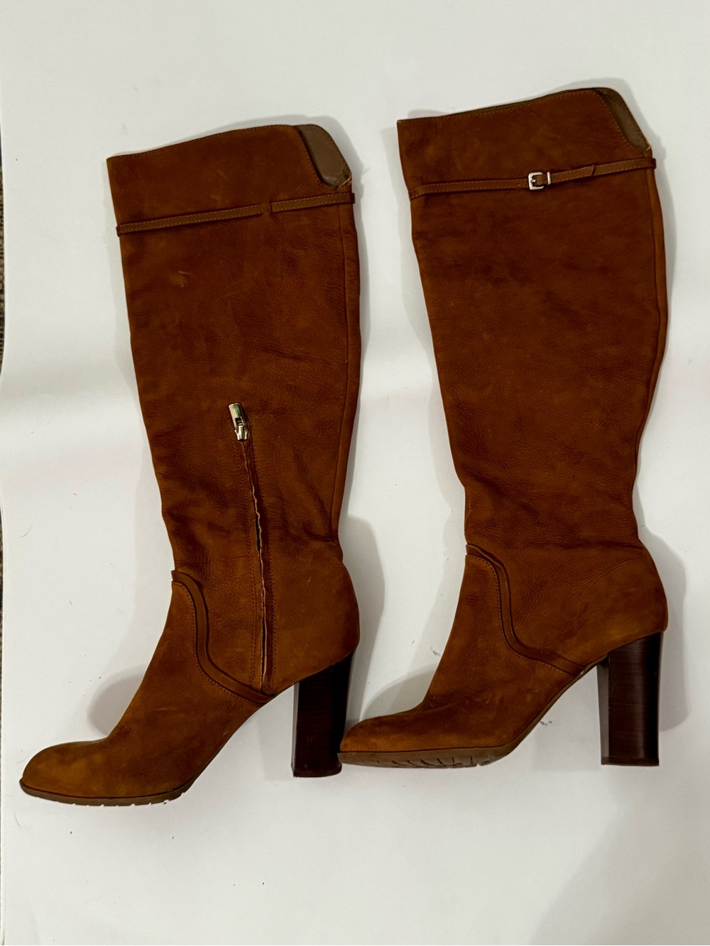 ANTONIO MELANI Chestnut Brown Leather Knee-High Block Heel Boots